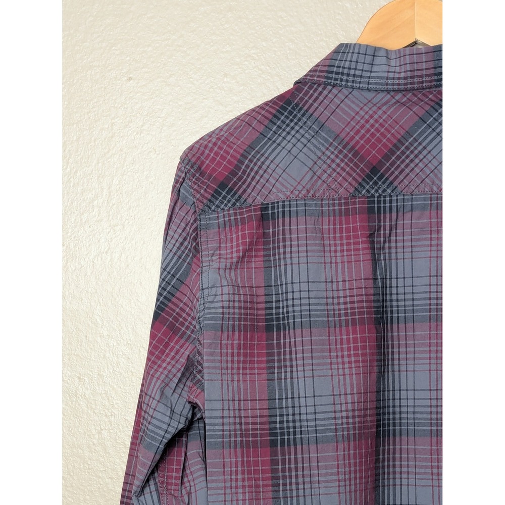 Fox Racing Button Down Shirt Mens L Burgundy Grey Plaid Heritage Forged 17302 - Picture 11 of 15